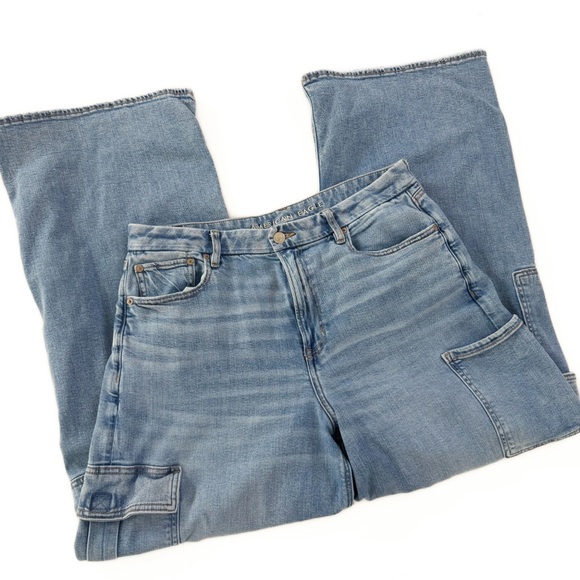 American Eagle Jeans Women 14 Curvy Super High Rise Wide Leg Baggy Cargo Stretch - Picture 2 of 8